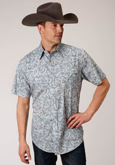 Roper Mens Short Sleeve Snap Vintage Paisley Print Western Shirt