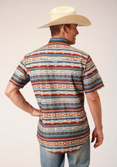 Roper Mens Short Sleeve Snap Sandstone Aztec Print Western Shirt - Flyclothing LLC