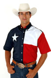 Roper Mens Red White And Blue Pieced Texas Flag Short Sleeve Western Snap Shirt