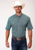 ROPER MENS GREEN BLACK AND WHITE GEO PRINT SHORT SLEEVE WESTERN BUTTON SHIRT - Flyclothing LLC