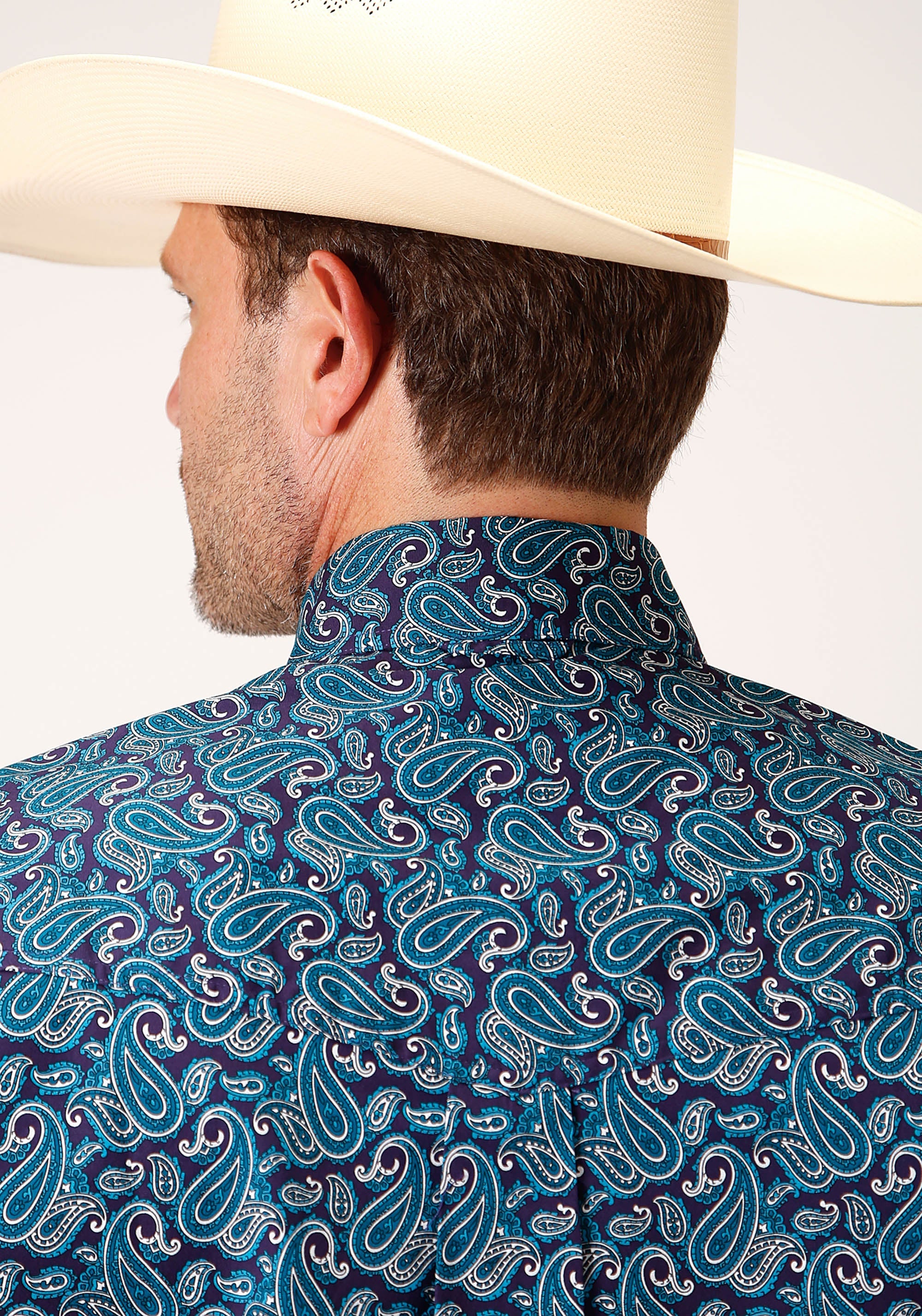 Roper Mens Short Sleeve Button Purple Sage Paisley Western Shirt - Flyclothing LLC