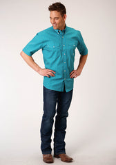 Roper Mens Short Sleeve Button Turquoise Foulard Western Shirt - Flyclothing LLC