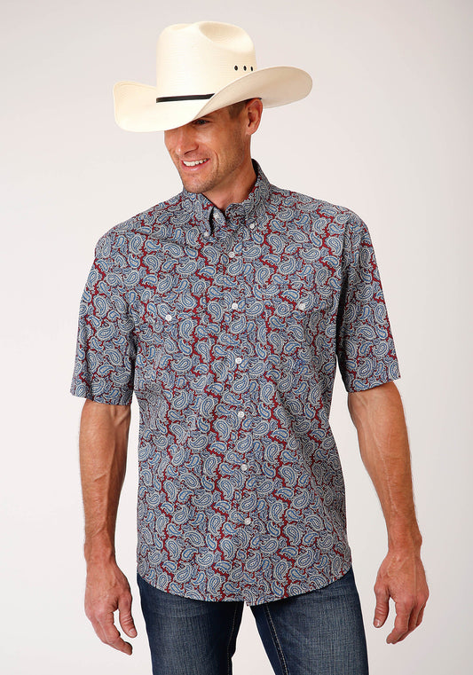 Roper Mens Short Sleeve Button Liberty Paisley Western Shirt