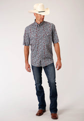 Roper Mens Short Sleeve Button Liberty Paisley Western Shirt - Flyclothing LLC