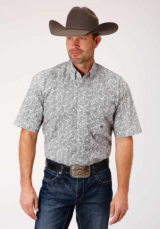 Roper Mens Short Sleeve Button Line Paisley Western Shirt