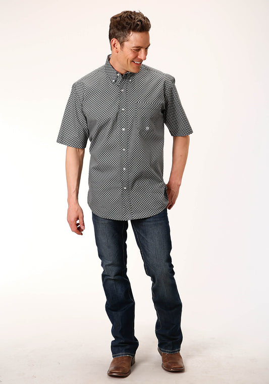 Roper Mens Short Sleeve Button Diamond Star Geo Western Shirt - Flyclothing LLC