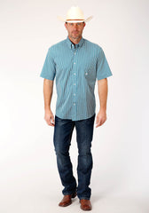 Roper MENS SHORT SLEEVE BUTTON ARROW ROPER PRINT TEAL WESTERN SHIRT