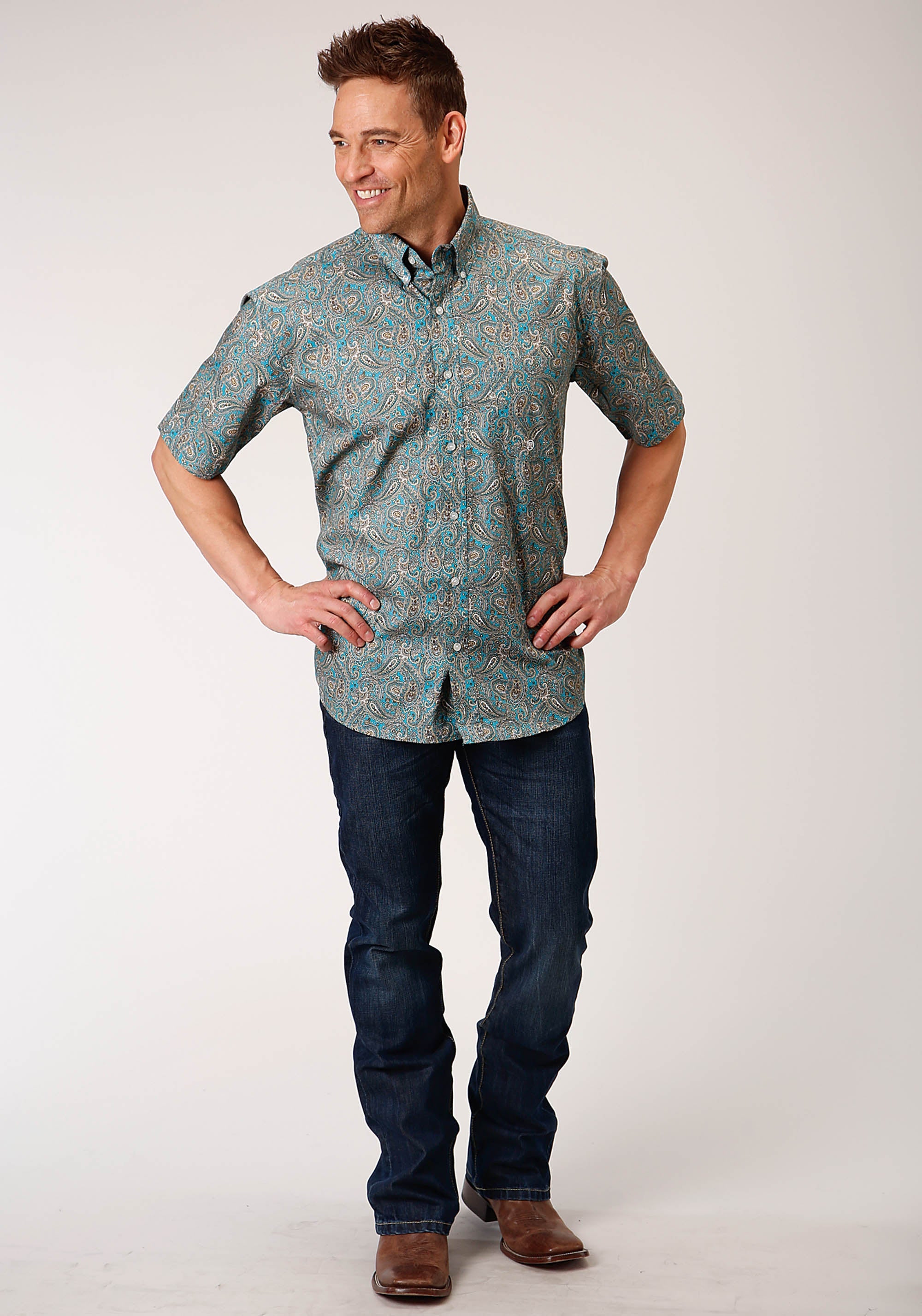 Roper Mens Short Sleeve Button Saddle Paisley Western Shirt - Flyclothing LLC