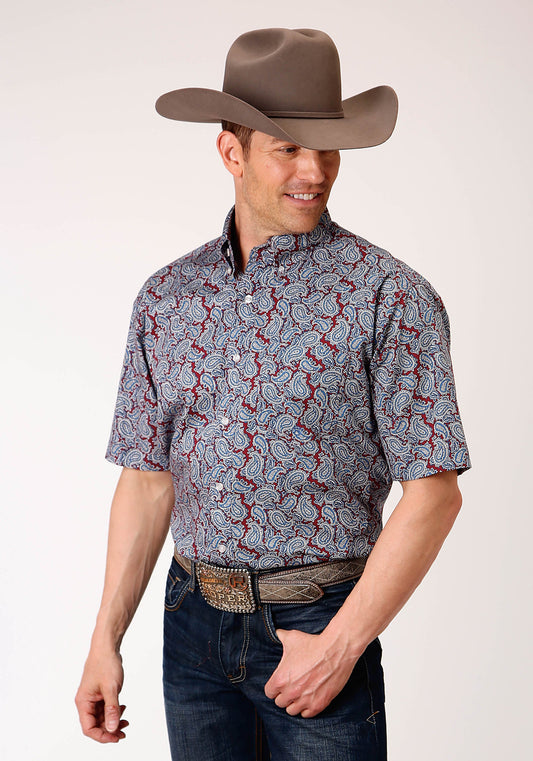 Roper Mens Short Sleeve Button Liberty Paisley Western Shirt