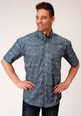 Roper Mens Short Sleeve Button Amarillo Paisley Western Shirt