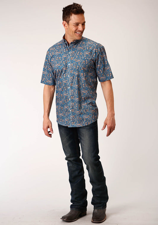 Roper Mens Short Sleeve Button Amarillo Paisley Western Shirt - Flyclothing LLC