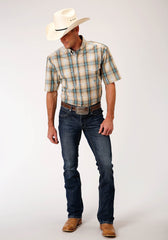 Roper Mens Short Sleeve Button Saddle Plaid Western Shirt - Flyclothing LLC