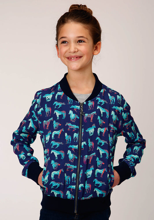 Roper Girls Zip Print Rayon Bomber Style Jacket Front Jacket - Roper