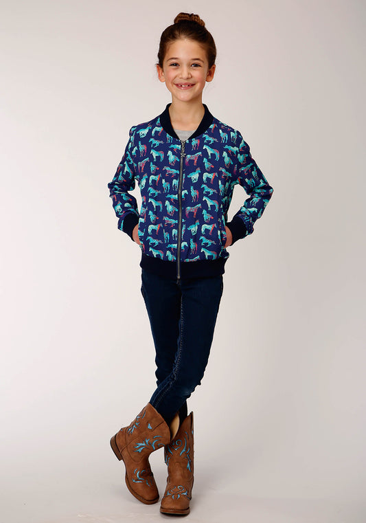 Roper Girls Zip Print Rayon Bomber Style Jacket Front Jacket - Flyclothing LLC