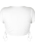 Round Neck Short Sleeve Drawstring Tee - Flyclothing LLC