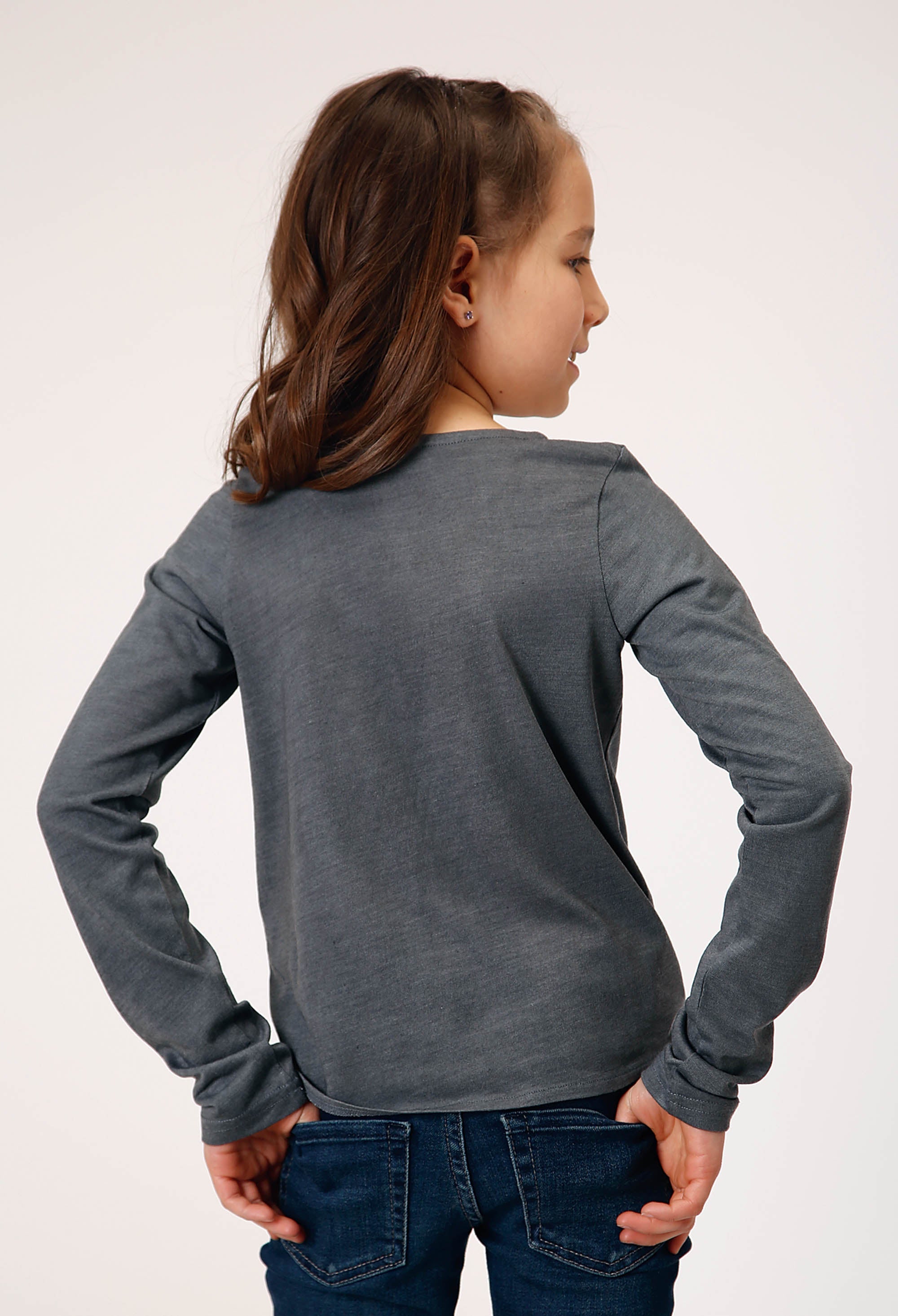 Roper Girls Long Sleeve Knit Poly Rayon Heather Grey Jersey T T-Shirt - Roper