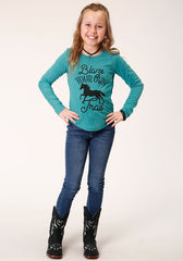 Roper Girls Long Sleeve Knit Poly Rayon Jersey Long Sleeve Scoop Neck T T-Shirt - Flyclothing LLC