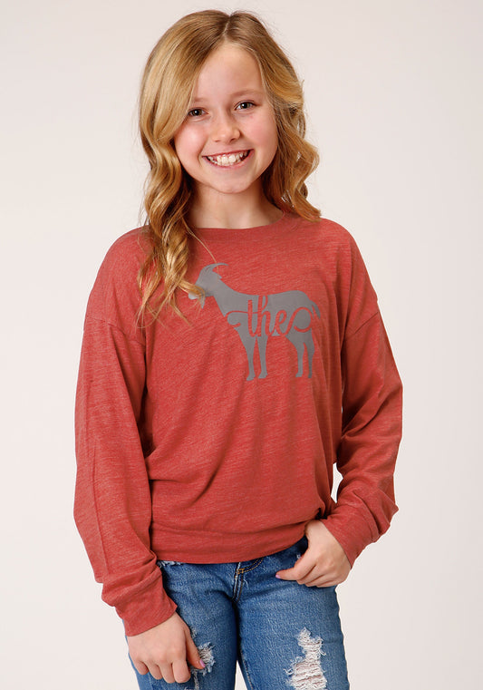 Roper Girls Long Sleeve Knit Poly Rayon Jersey Long Sleeve Scoop Neck T T-Shirt - Roper