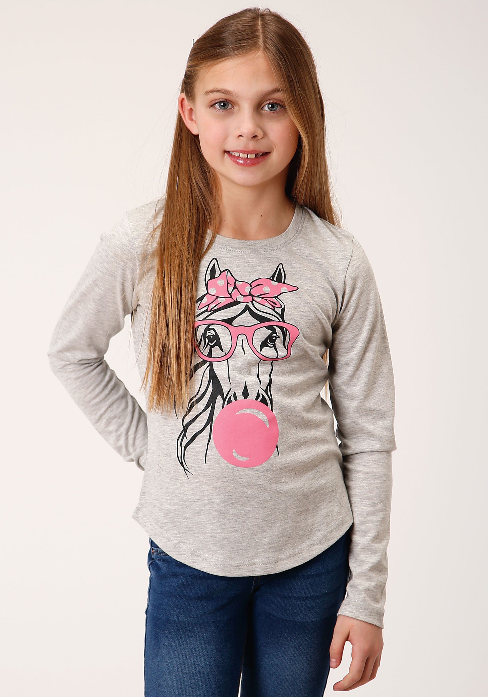 Roper Girls Long Sleeve Knit Poly Rayon Jersey Long Sleeve T T-Shirt