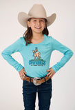 Roper Girls Long Sleeve Knit Turquoise Poly Rayon Long Sleeve Yoke T T-Shirt