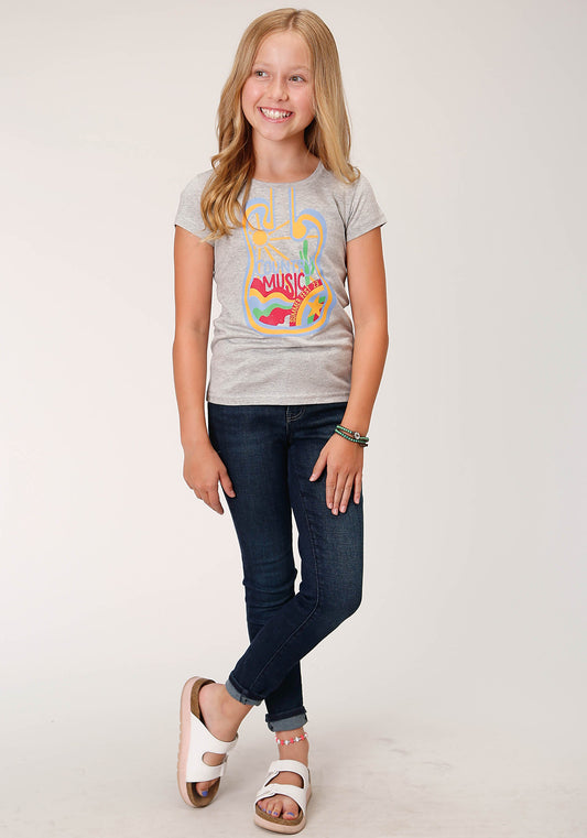 Roper Girls Short Sleeve Knit Heather Grey Poly Rayon Short Sleeve T T-Shirt - Flyclothing LLC