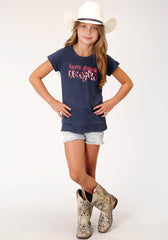 Roper Girls Short Sleeve Knit Poly Rayon Navy Blue Short Sleeve Raglan T T-Shirt - Flyclothing LLC