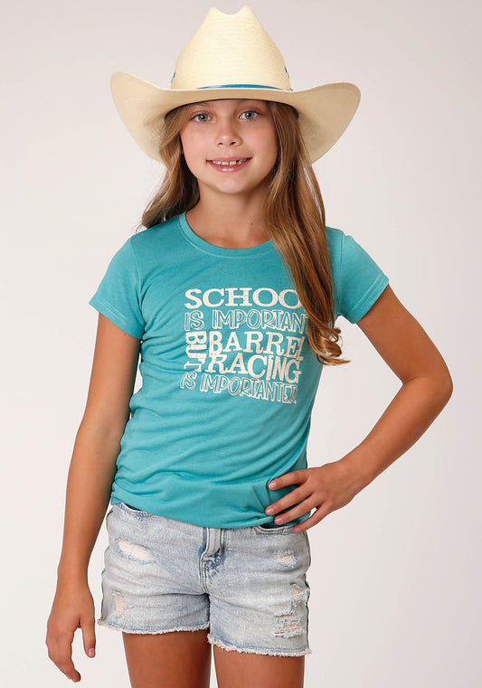 Roper Girls Short Sleeve Knit Turquoise Poly Rayon Short Sleeve T T-Shirt - Roper