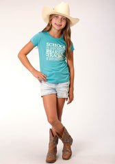 Roper Girls Short Sleeve Knit Turquoise Poly Rayon Short Sleeve T T-Shirt - Roper