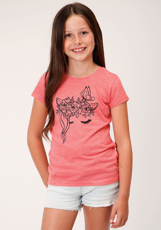 Roper Girls Short Sleeve Knit Coral Poly Rayon Short Sleeve T T-Shirt - Roper