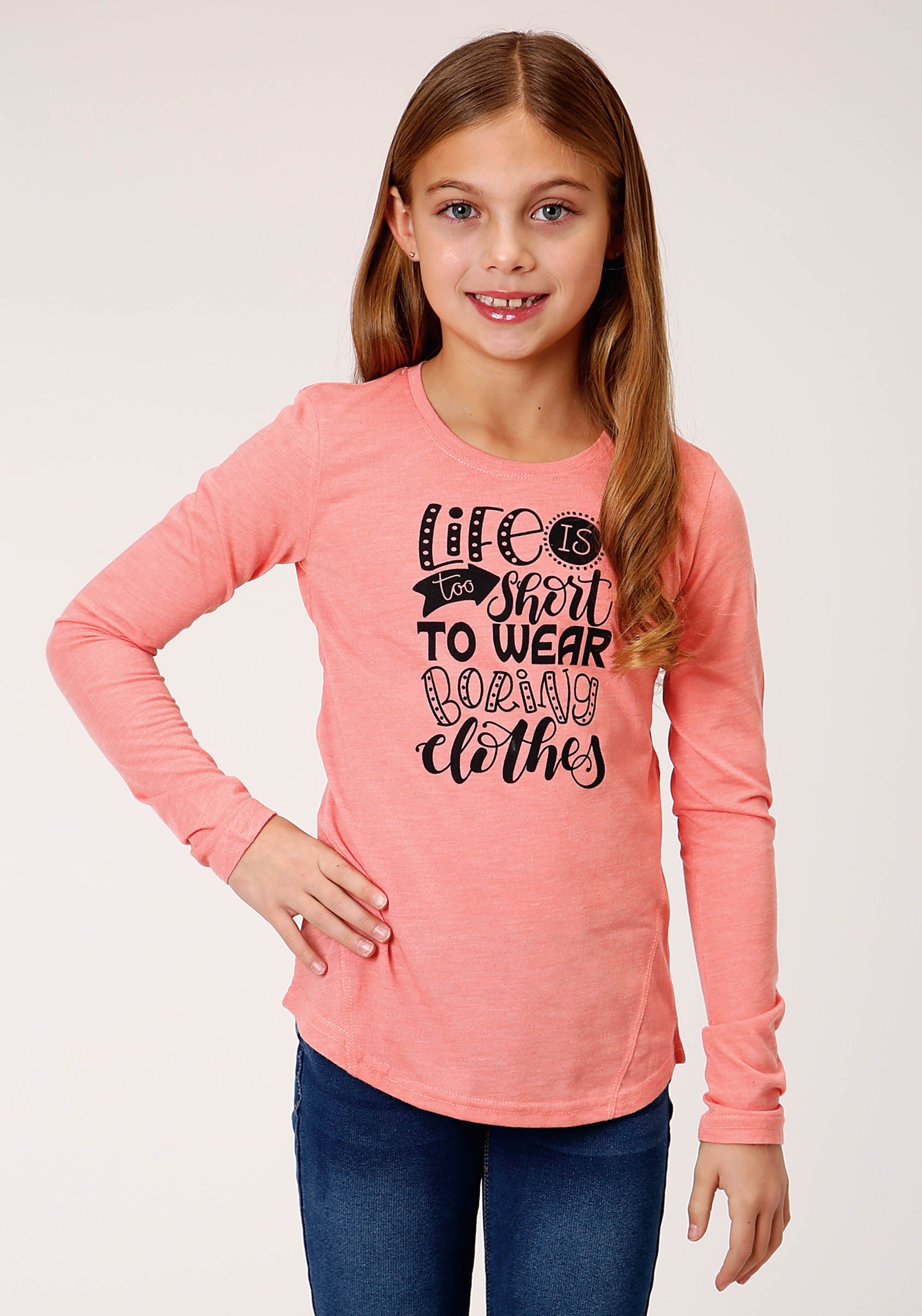 Roper Girls Long Sleeve Knit Poly Rayon Jersey Long Sleeve T T-Shirt - Roper