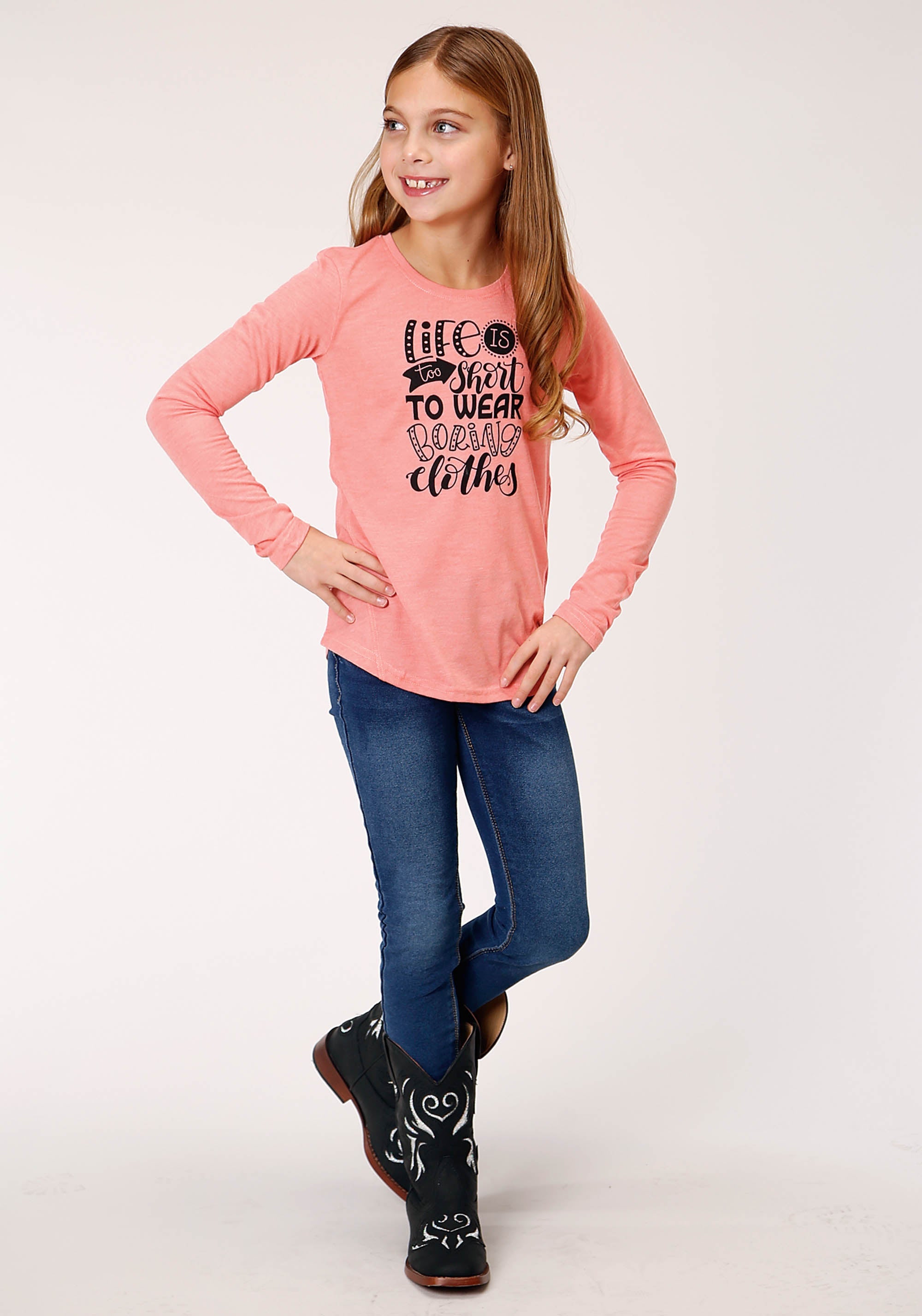 Roper Girls Long Sleeve Knit Poly Rayon Jersey Long Sleeve T T-Shirt - Flyclothing LLC