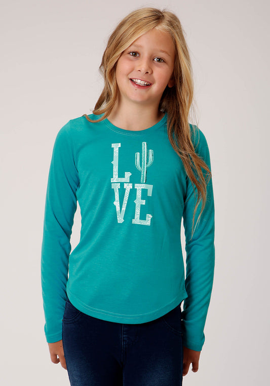 Roper Girls Turquoise With Love Screen Print Long Sleeve Knit T-Shirt - Roper