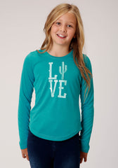 Roper Girls Turquoise With Love Screen Print Long Sleeve Knit T-Shirt