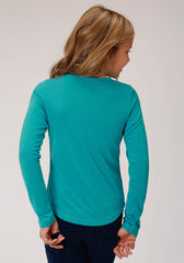 Roper Girls Turquoise With Love Screen Print Long Sleeve Knit T-Shirt - Flyclothing LLC