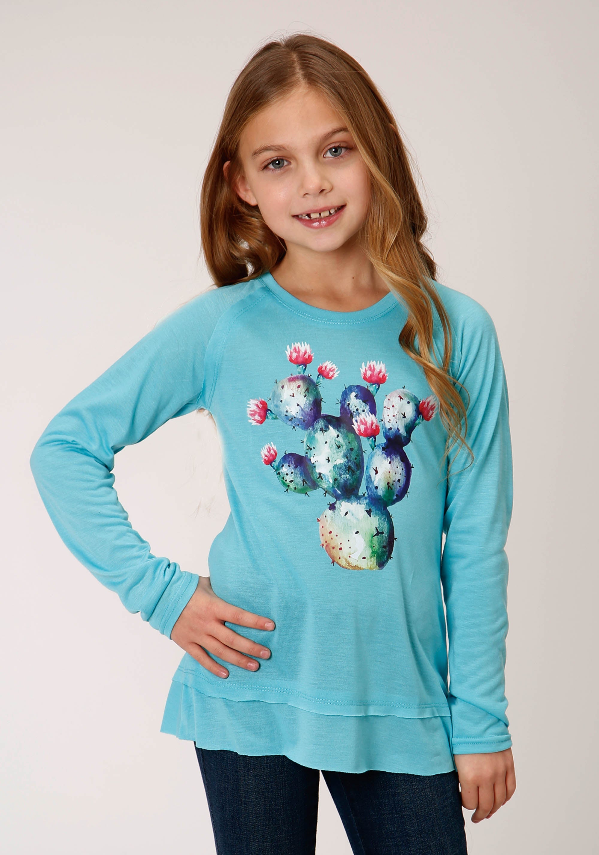 Roper Girls Long Sleeve Knit Poly Rayon Jersey Long Sleeve T T-Shirt - Roper