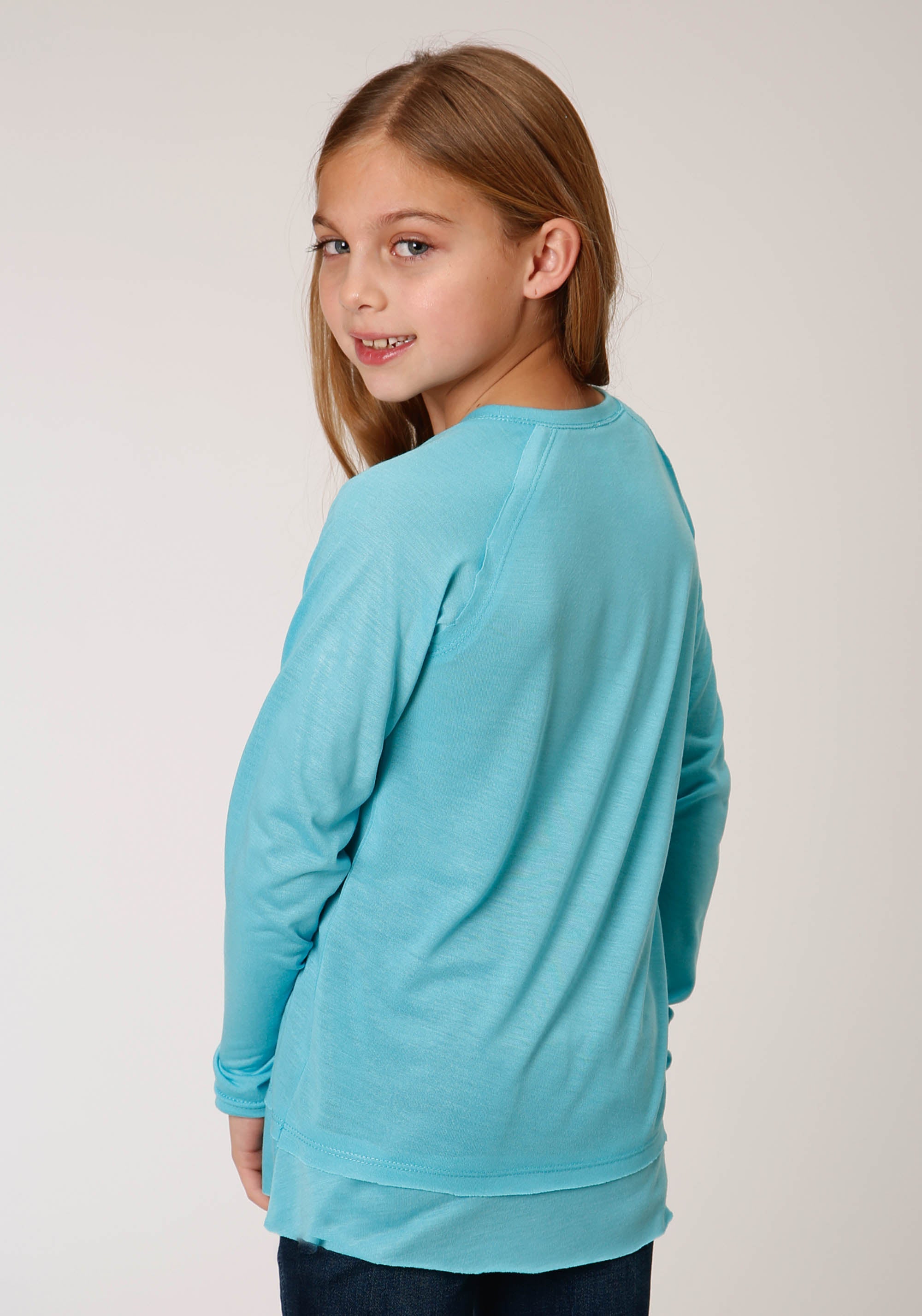 Roper Girls Long Sleeve Knit Poly Rayon Jersey Long Sleeve T T-Shirt - Roper