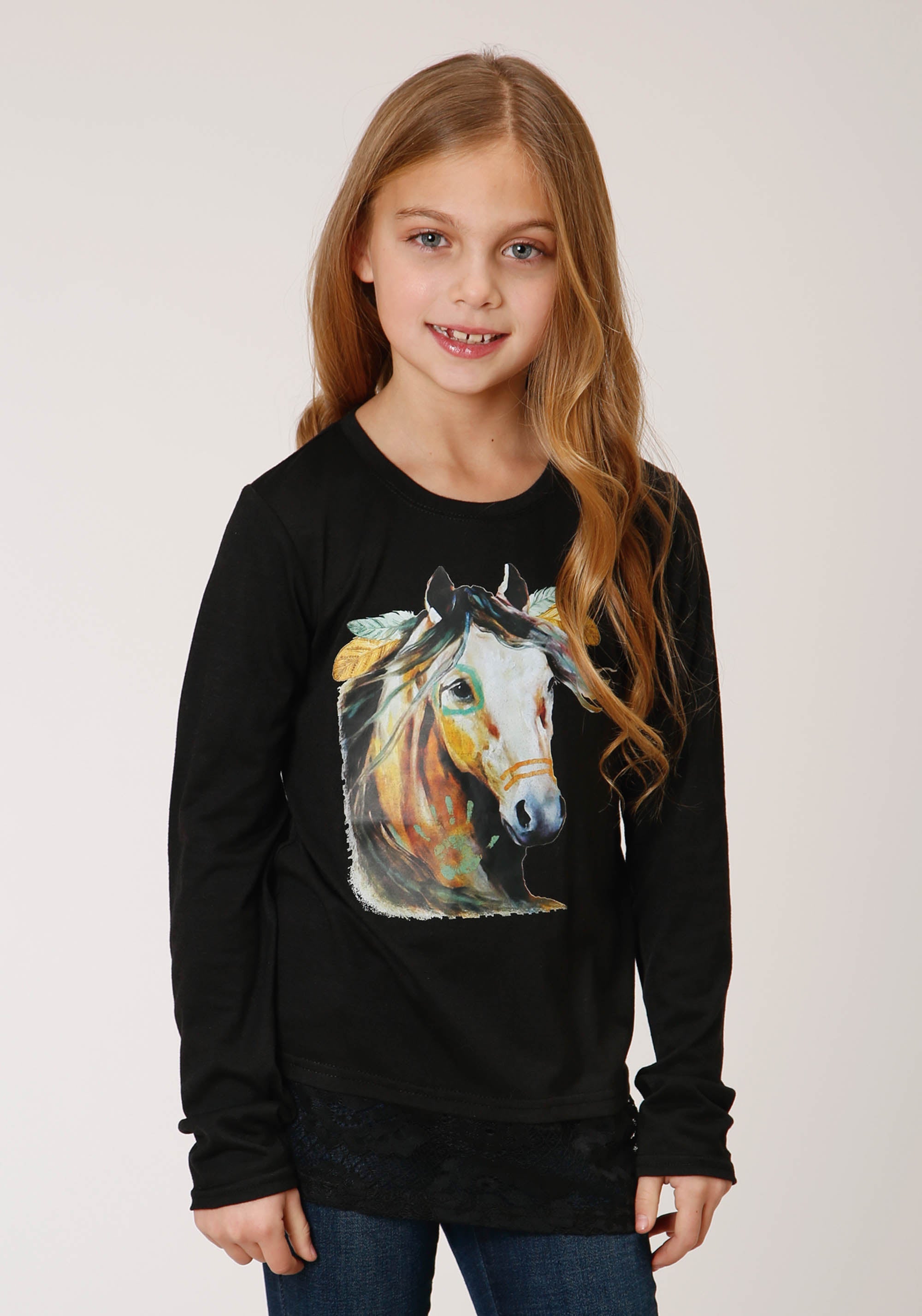 Roper Girls Long Sleeve Knit Poly Rayon Jersey Long Sleeve T T-Shirt