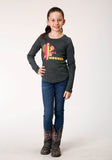 Roper Girls Long Sleeve Knit Poly Rayon Heathered Grey Jersey Long Sleeve T T-Shirt - Flyclothing LLC