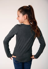 Roper Girls Long Sleeve Knit Poly Rayon Heathered Grey Jersey Long Sleeve T T-Shirt - Roper