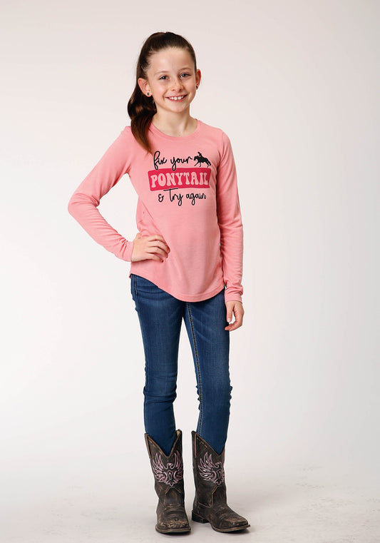 Roper Girls Long Sleeve Knit Poly Rayon Pink Jersey Long Sleeve T T-Shirt - Flyclothing LLC