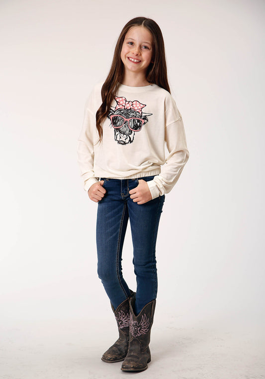 Roper Girls Long Sleeve Knit Poly Rayon Cream Jersey Long Sleeve T T-Shirt - Flyclothing LLC