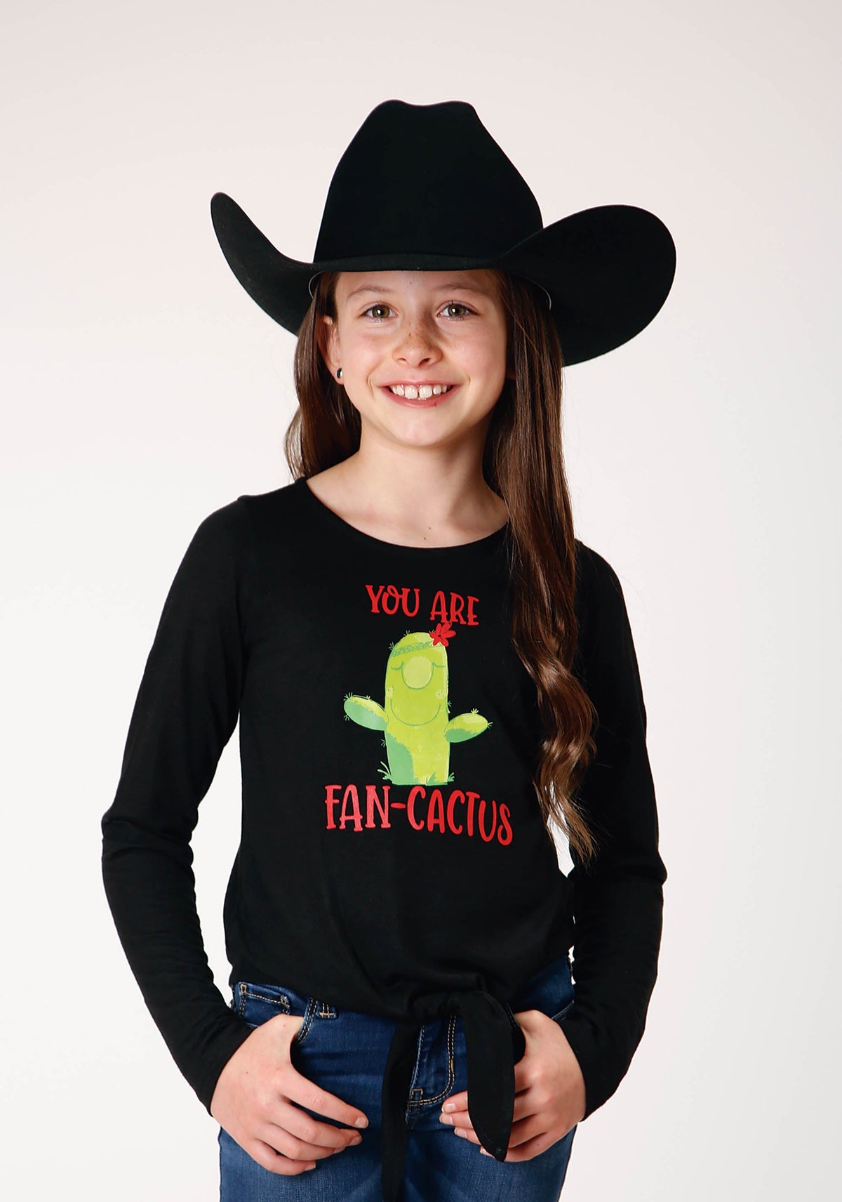 Roper Girls Long Sleeve Knit Poly Rayon Black Jersey Long Sleeve T T-Shirt