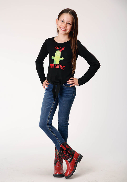 Roper Girls Long Sleeve Knit Poly Rayon Black Jersey Long Sleeve T T-Shirt - Flyclothing LLC