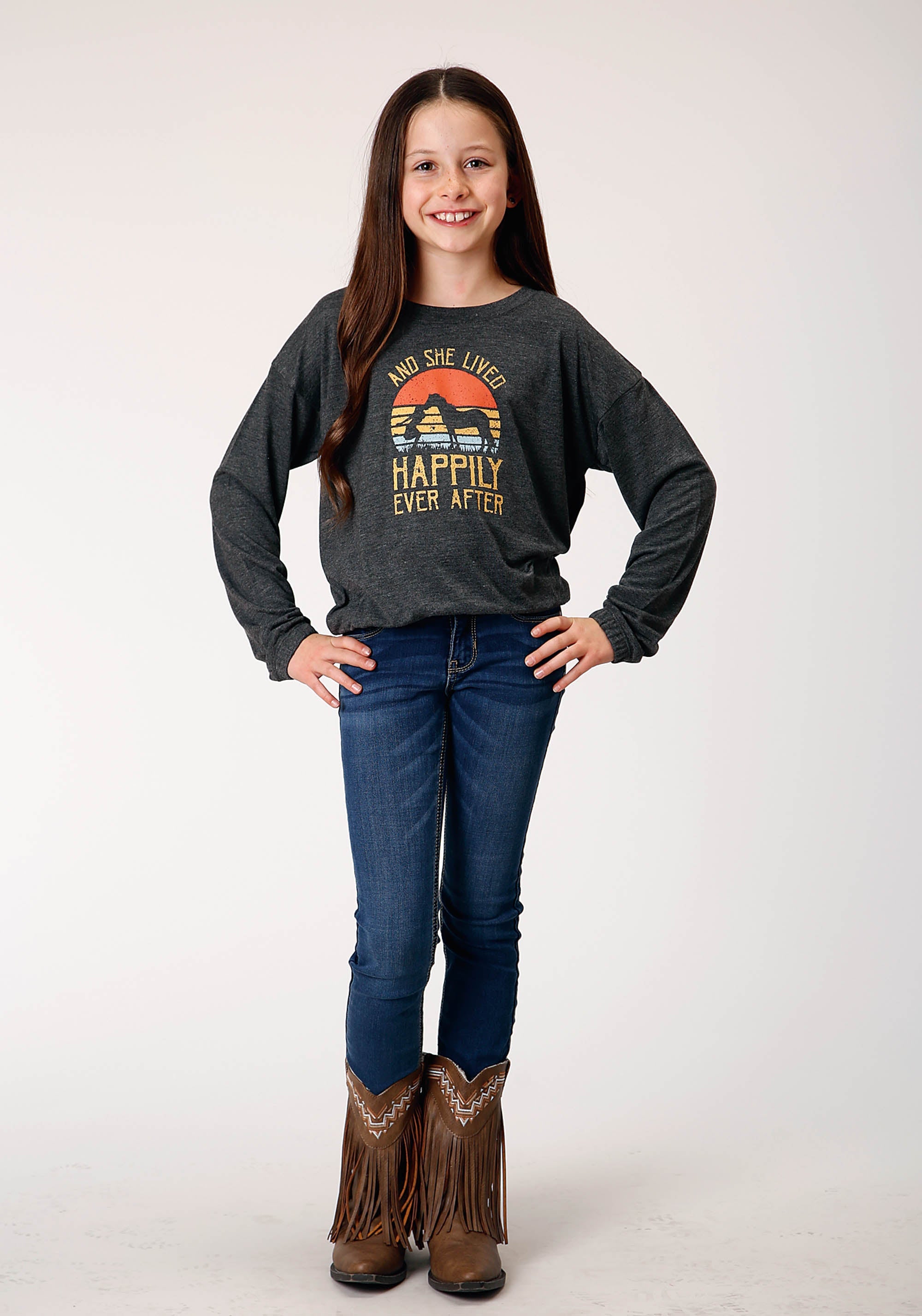 Roper Girls Long Sleeve Knit Poly Rayon Jersey T T-Shirt - Flyclothing LLC