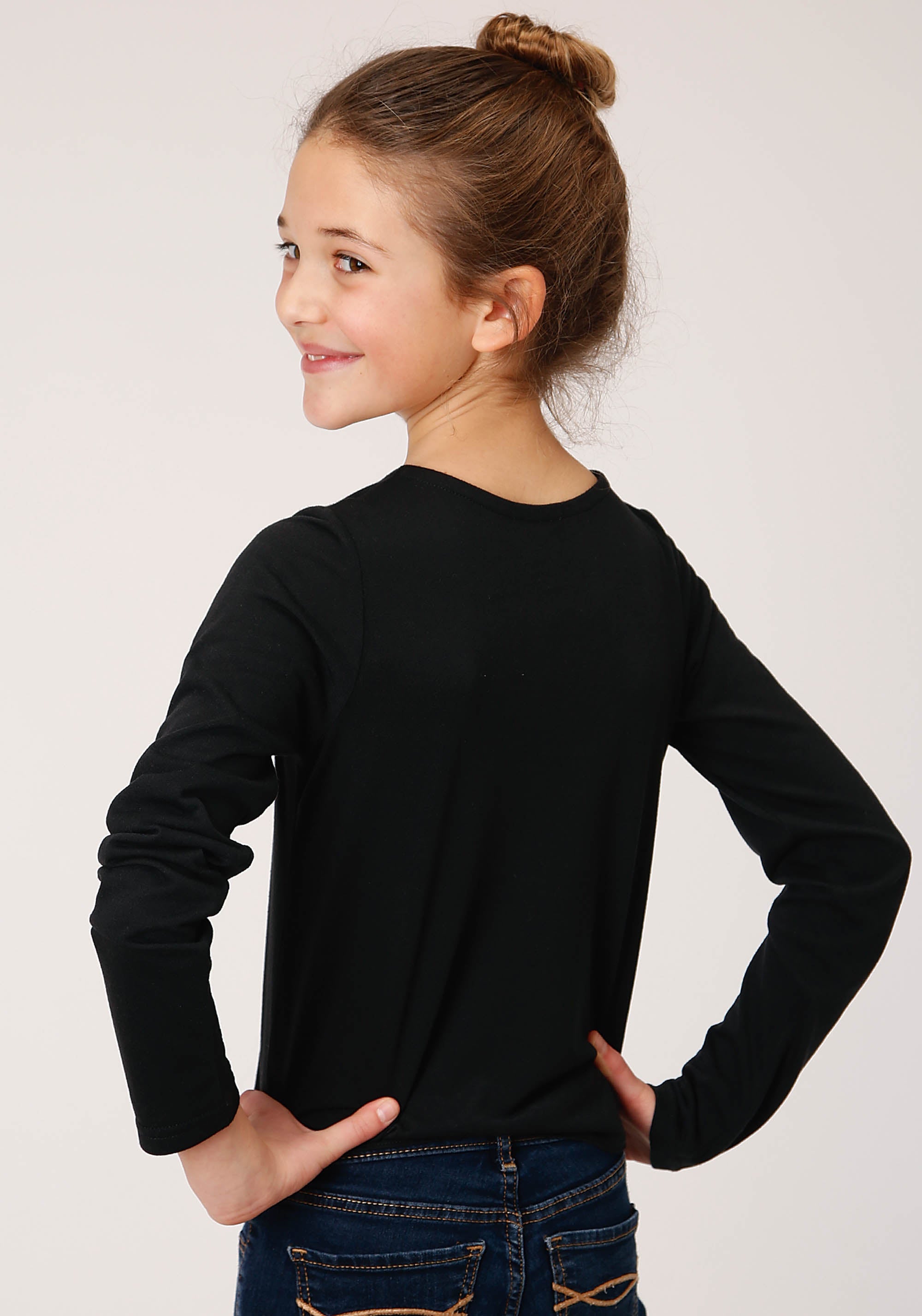 Roper Girls Long Sleeve Knit Poly Rayon Jersey Long Sleeve T T-Shirt - Roper