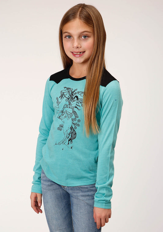 Roper Girls Long Sleeve Knit Poly Rayon Long Sleeve Scoop Neck T T-Shirt