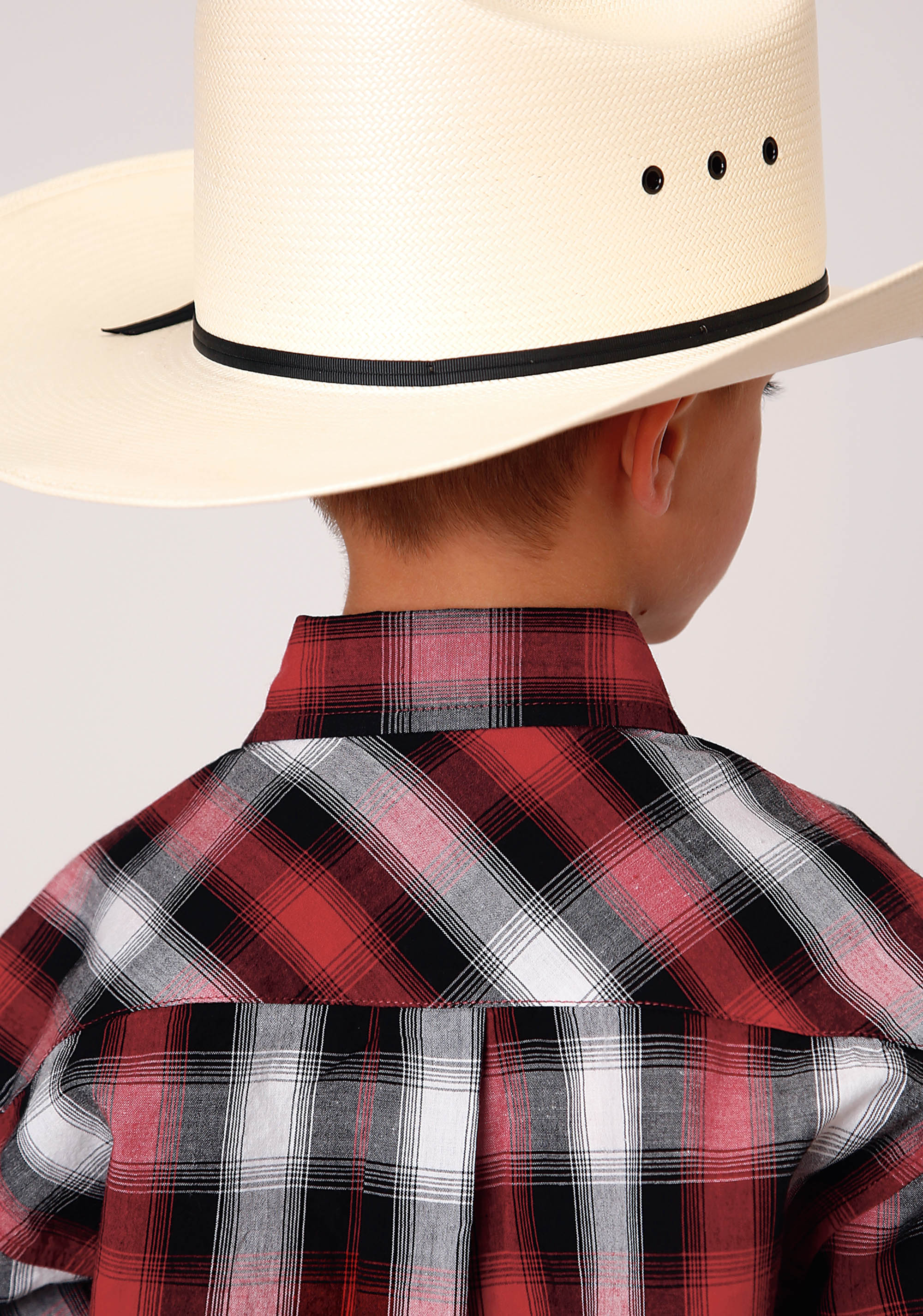 Roper Boys Long Sleeve Snap Black White Red Ombre Western Shirt - Flyclothing LLC