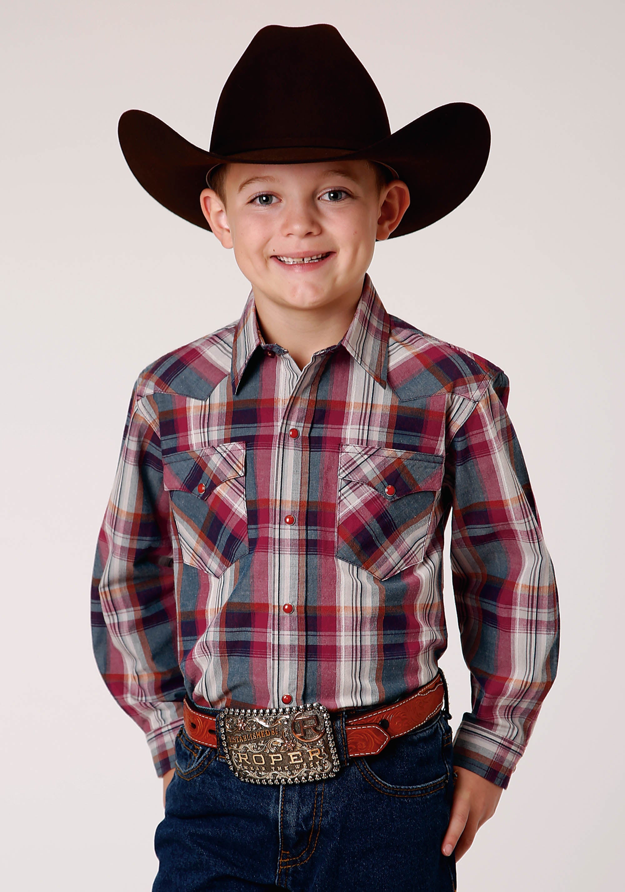 Roper Boys Long Sleeve Snap Honor Plaid Western Shirt