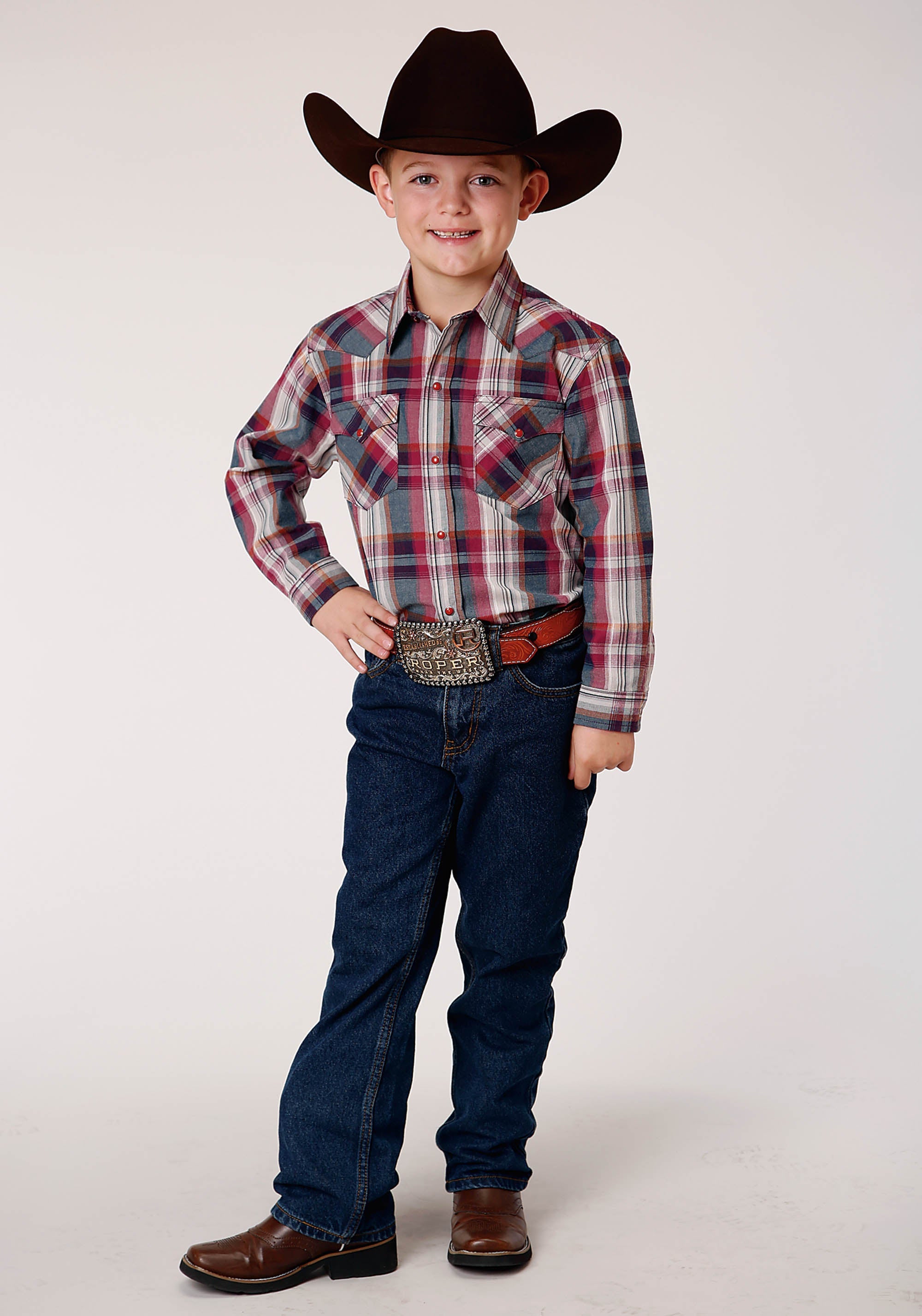 Roper Boys Long Sleeve Snap Honor Plaid Western Shirt - Flyclothing LLC