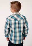 Roper Boys Long Sleeve Snap Vintage Turquoise Plaid Western Shirt - Flyclothing LLC